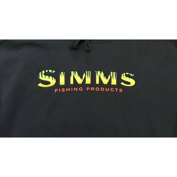 Simms Fishing Products Black Pullover Hoodie Mens Size Large L Sweatshirt Fleece - Picture 2 of 5